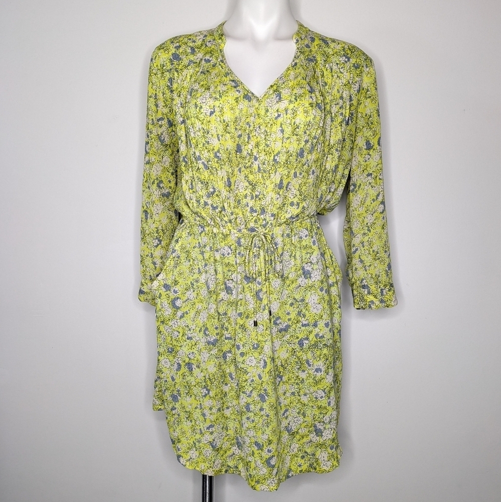 Anthro Maeve Galen Ray of Sunshine yellow floral V Neck Dress M